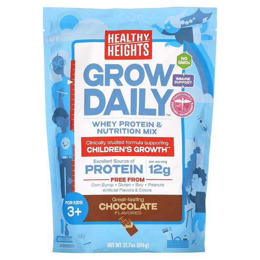Healthy Heights Grow Daily Kids Whey Protein Mix 3+, Chocolate, 21.7 oz - Image 1