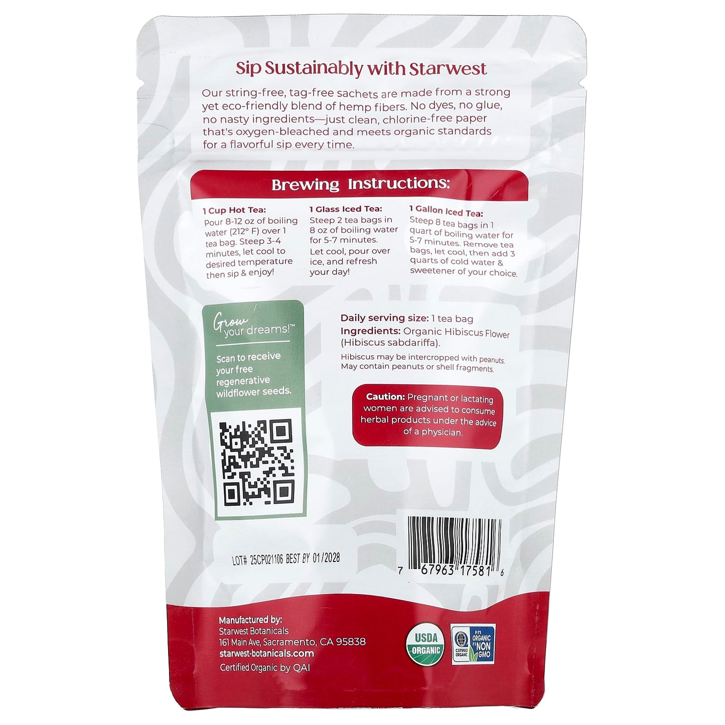 Starwest Botanicals, Organic Hibiscus Tea, Caffeine Free, 20 Organic Tea Bags, 1.4 oz (40 g) - Image 2