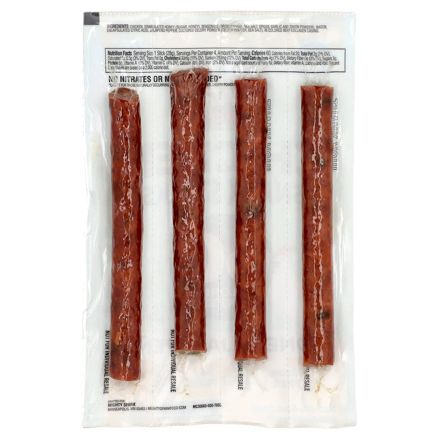 Mighty Spark, Chicken Snack Sticks, Honey & Jalapeno, 4 Sticks - Image 2