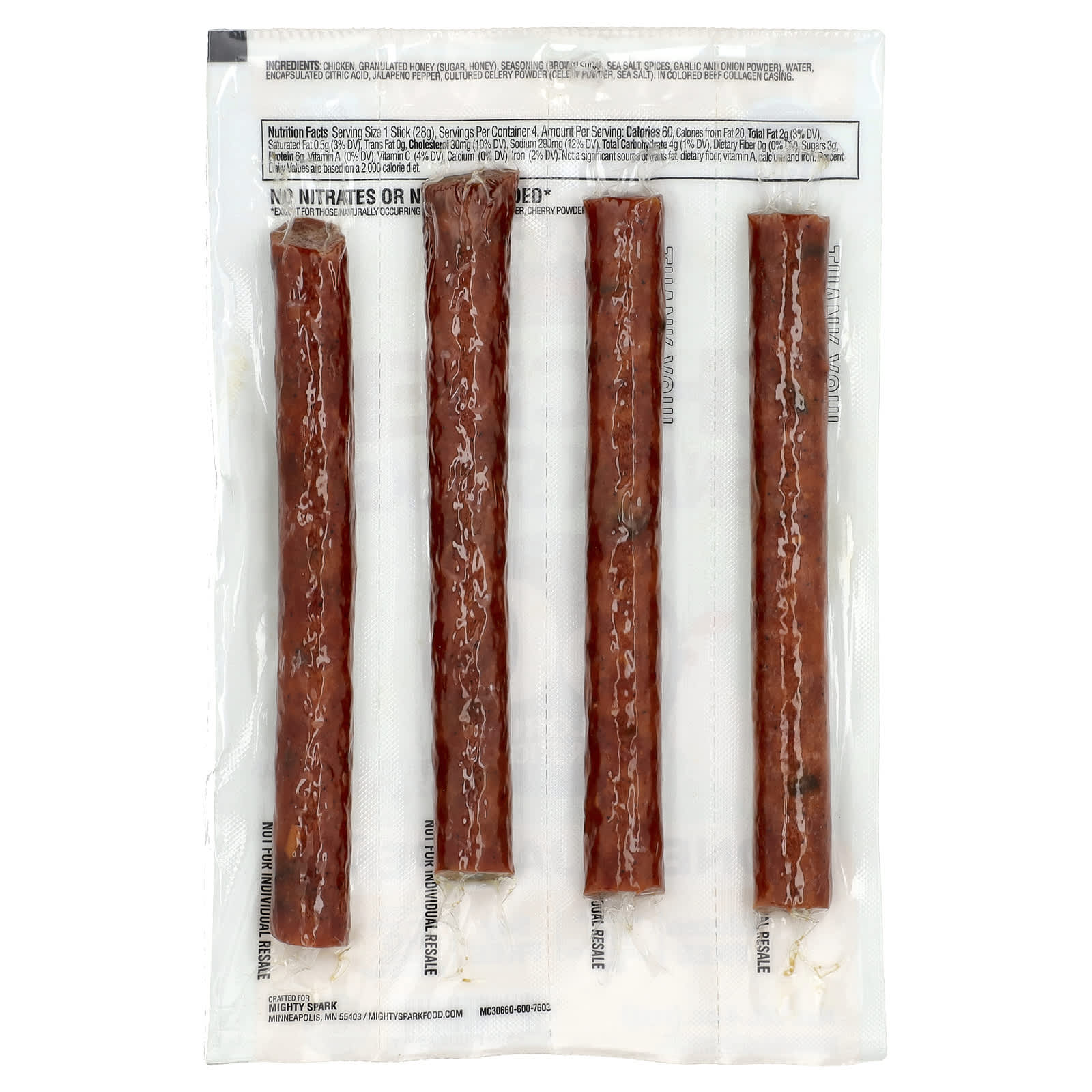 Mighty Spark, Chicken Snack Sticks, Honey & Jalapeno, 4 Sticks - Image 2