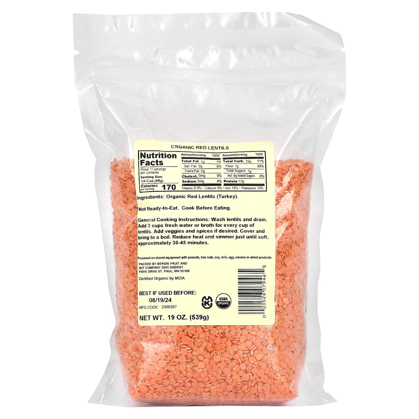 Bergin Organic Red Lentils - USDA Certified, 19 oz - Image 2