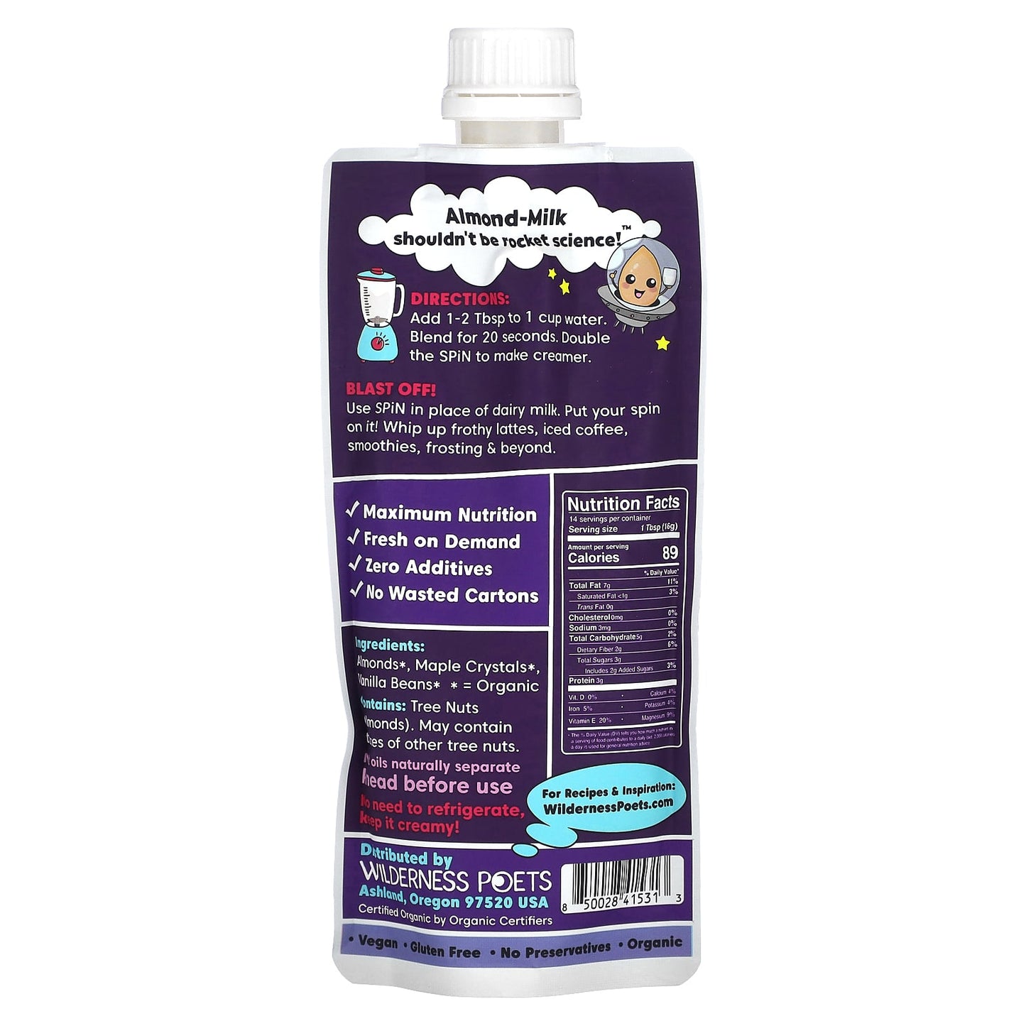 Wilderness Poets, Spin, Organic Almond-Milk Concentrate, Vanilla, 8 oz (227 g) - Image 2