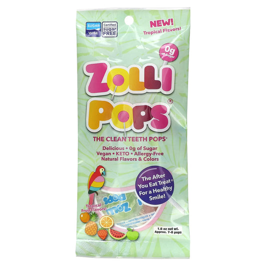 Zollipops, Zolli Pops, The Clean Teeth Drops, Tropical Fruit, Approx. 7-8 Pops, 1.6 oz - Image 1