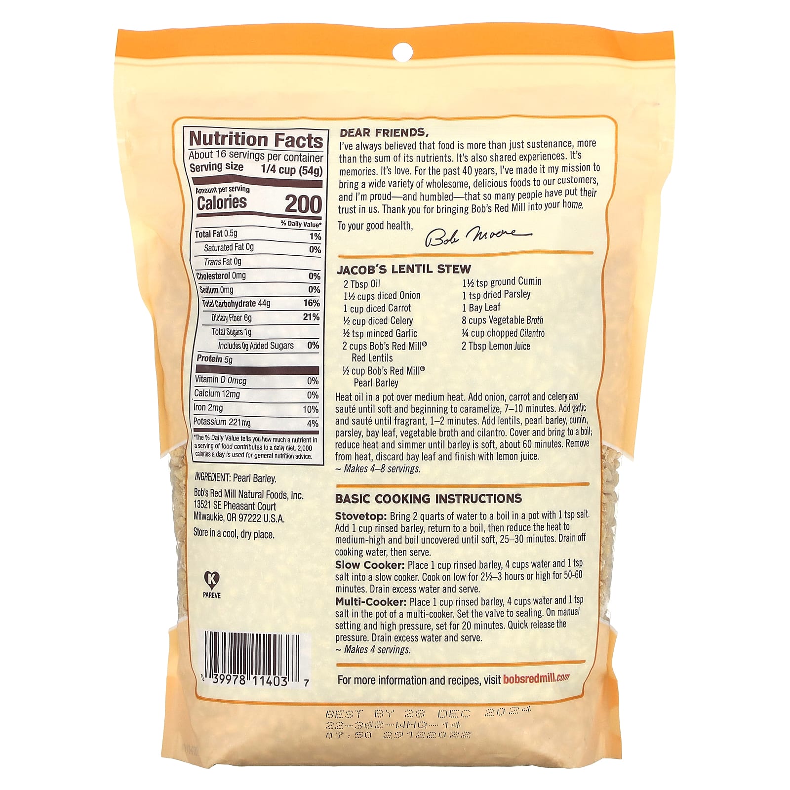 Bob's Red Mill Pearl Barley, 1 lb 14 oz (850g) - High Fiber, Non-GMO - Image 2
