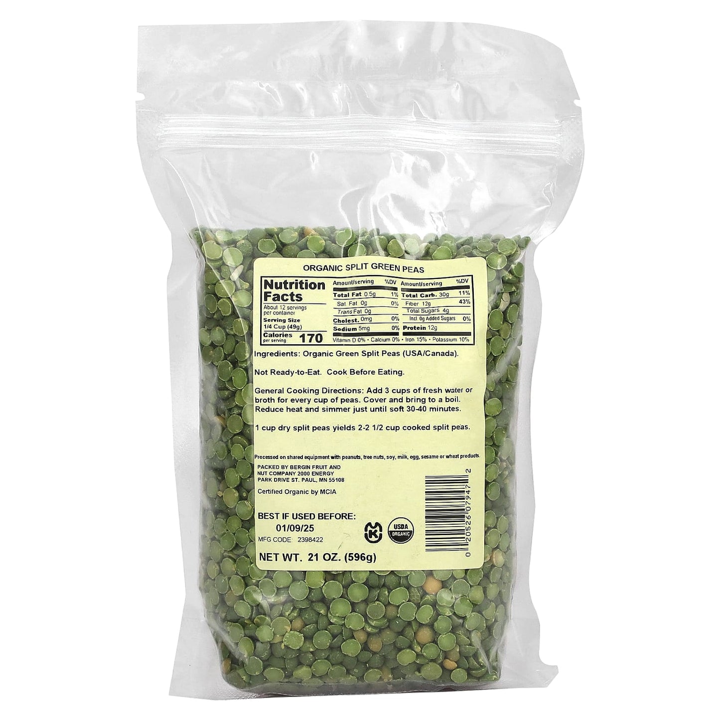 USDA Organic Split Green Peas by Bergin Fruit and Nut - 21 oz - Image 2