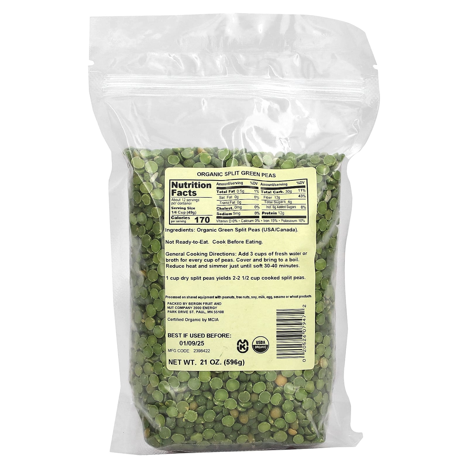 USDA Organic Split Green Peas by Bergin Fruit and Nut - 21 oz - Image 2