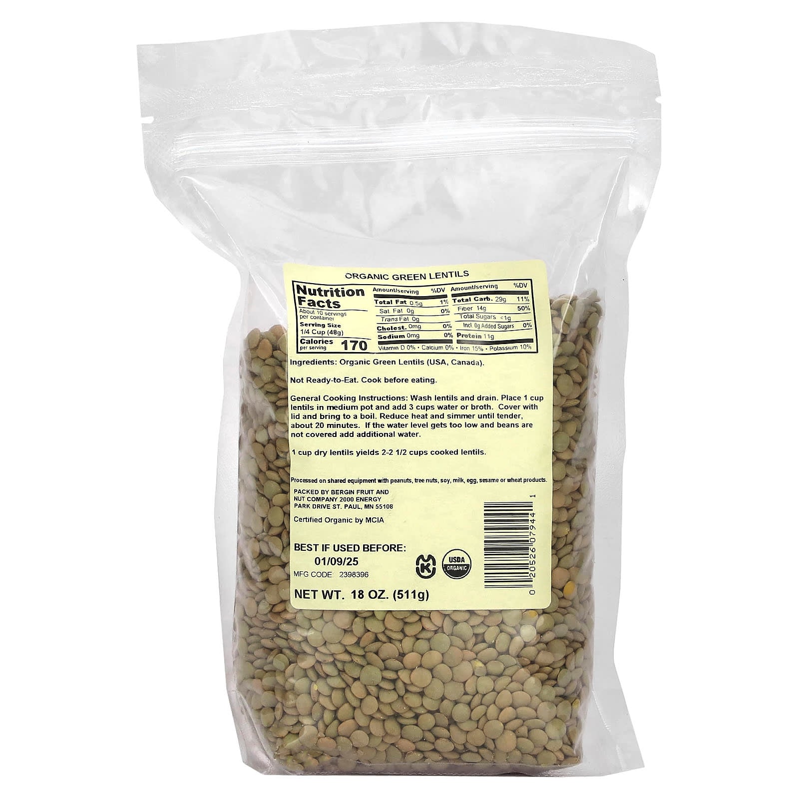 Organic Green Lentils by Bergin Fruit & Nut Co - 18 oz - Image 2