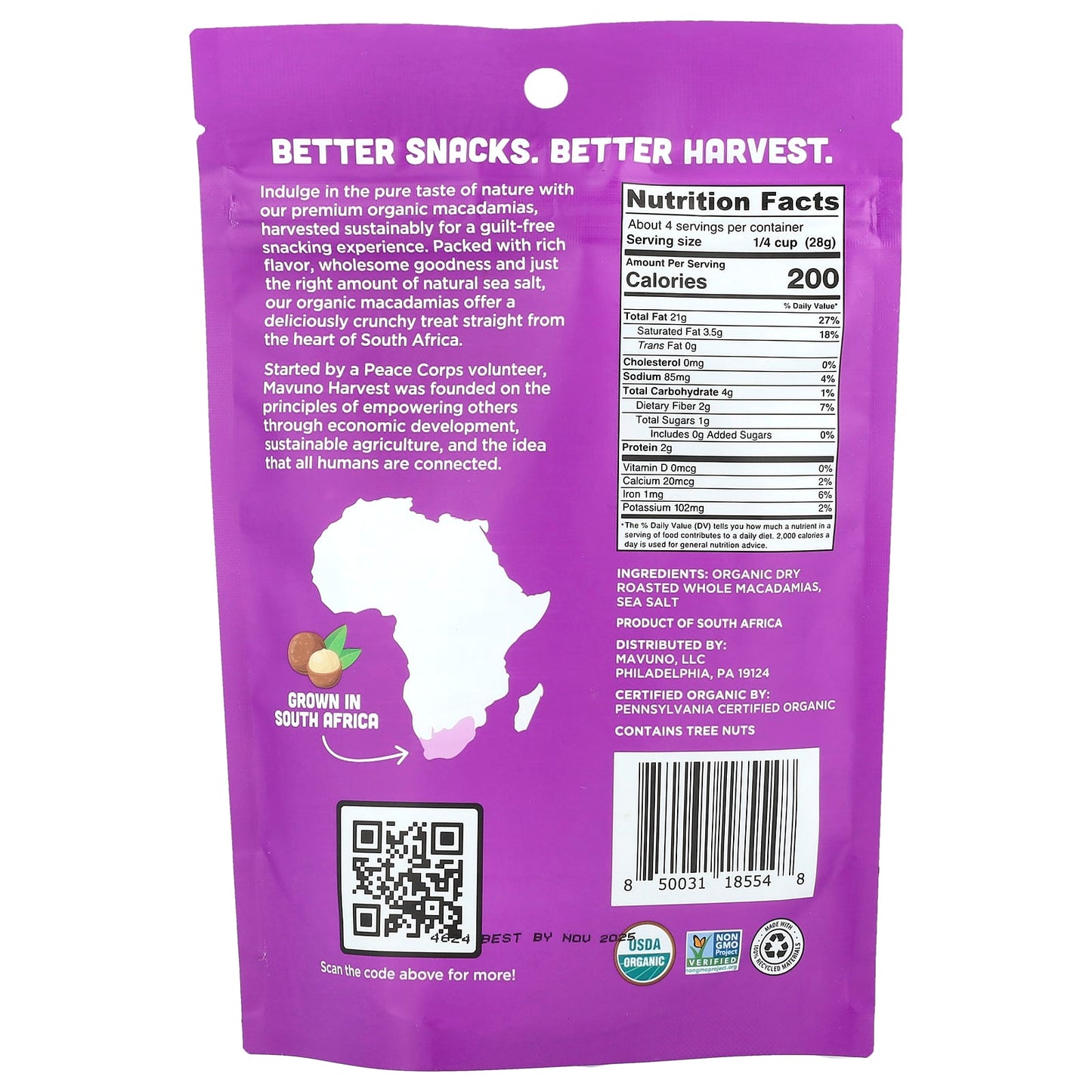 Mavuno Harvest, Organic Macadamias, Roasted With Sea Salt, 4 oz (112 g) - Image 2