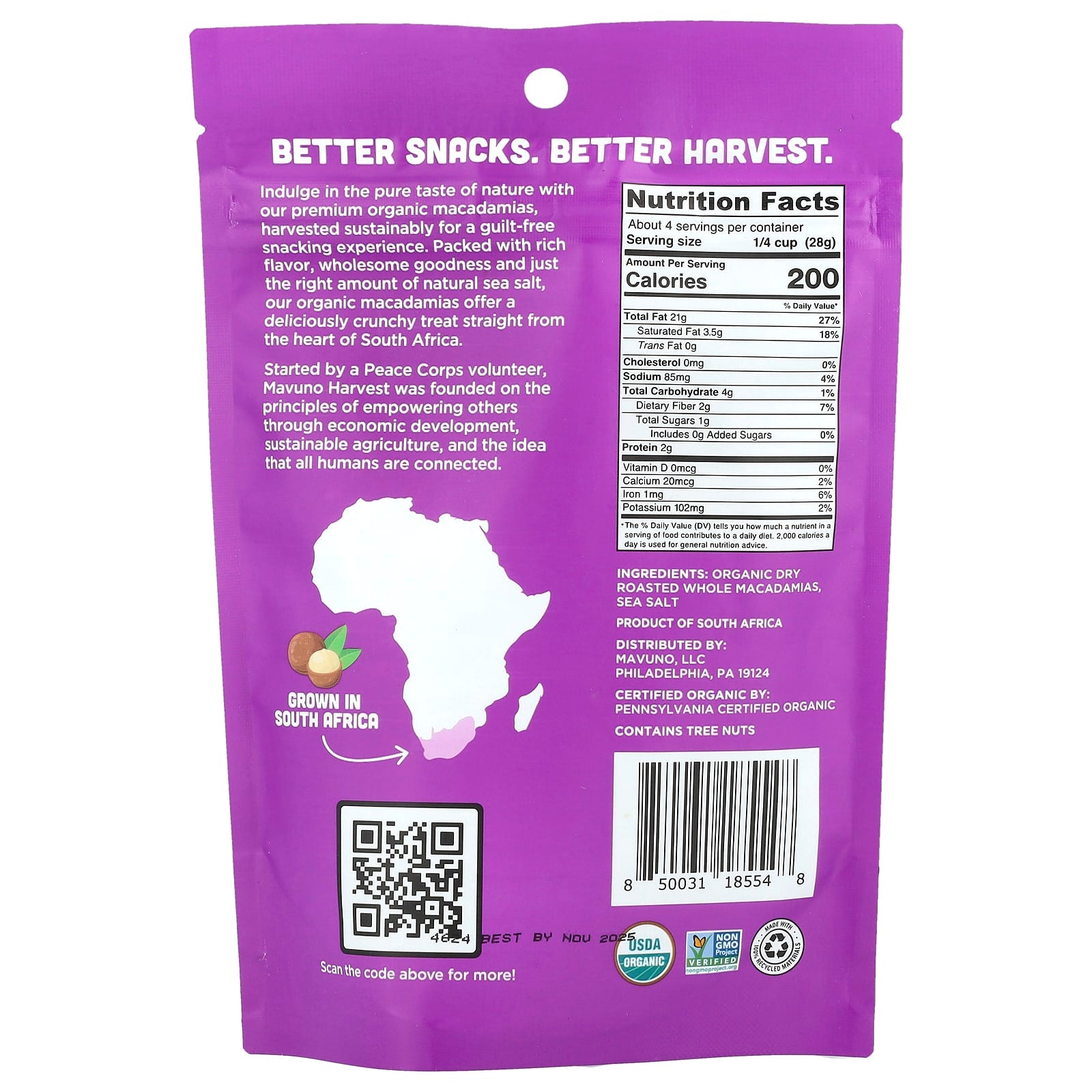 Mavuno Harvest, Organic Macadamias, Roasted With Sea Salt, 4 oz (112 g) - Image 2