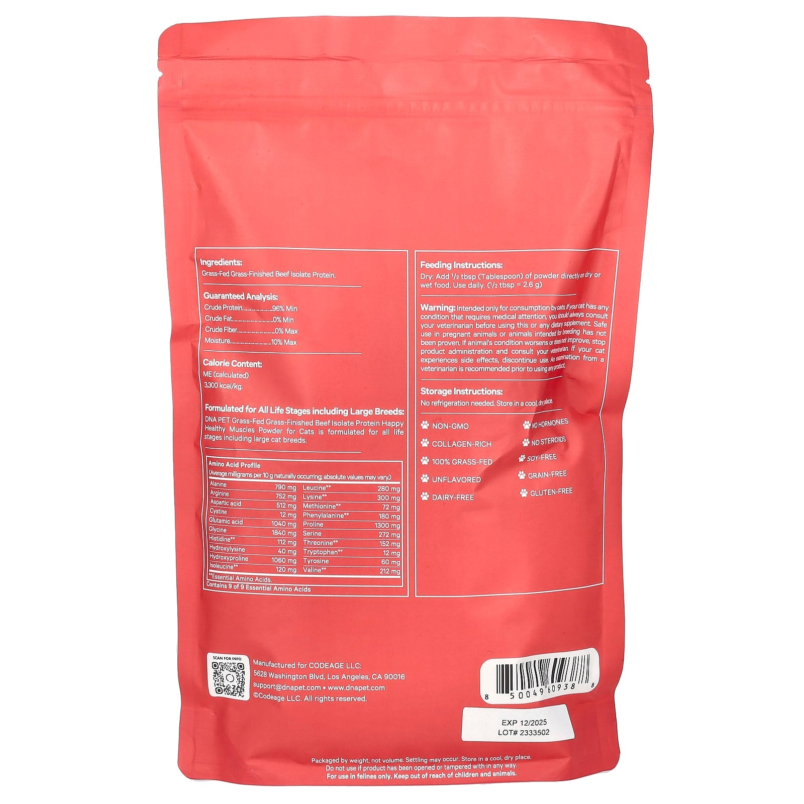 CodeAge DNA Pet: Unflavored Beef Isolate Protein for Happy Healthy Muscles in Cats - Image 2