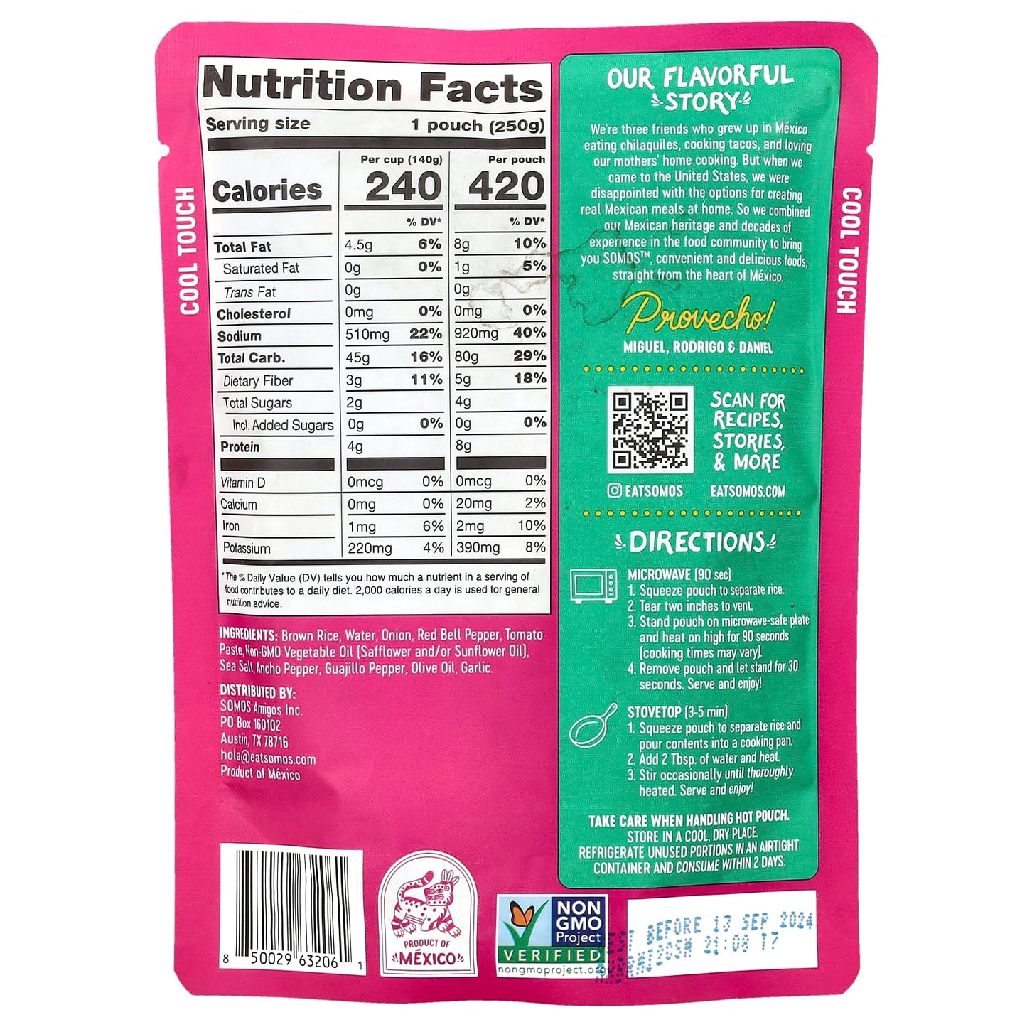 Somos, Mexican Brown Rice In Red Salsa With Peppers & Onions, 8.8 oz (250 g) - Image 2