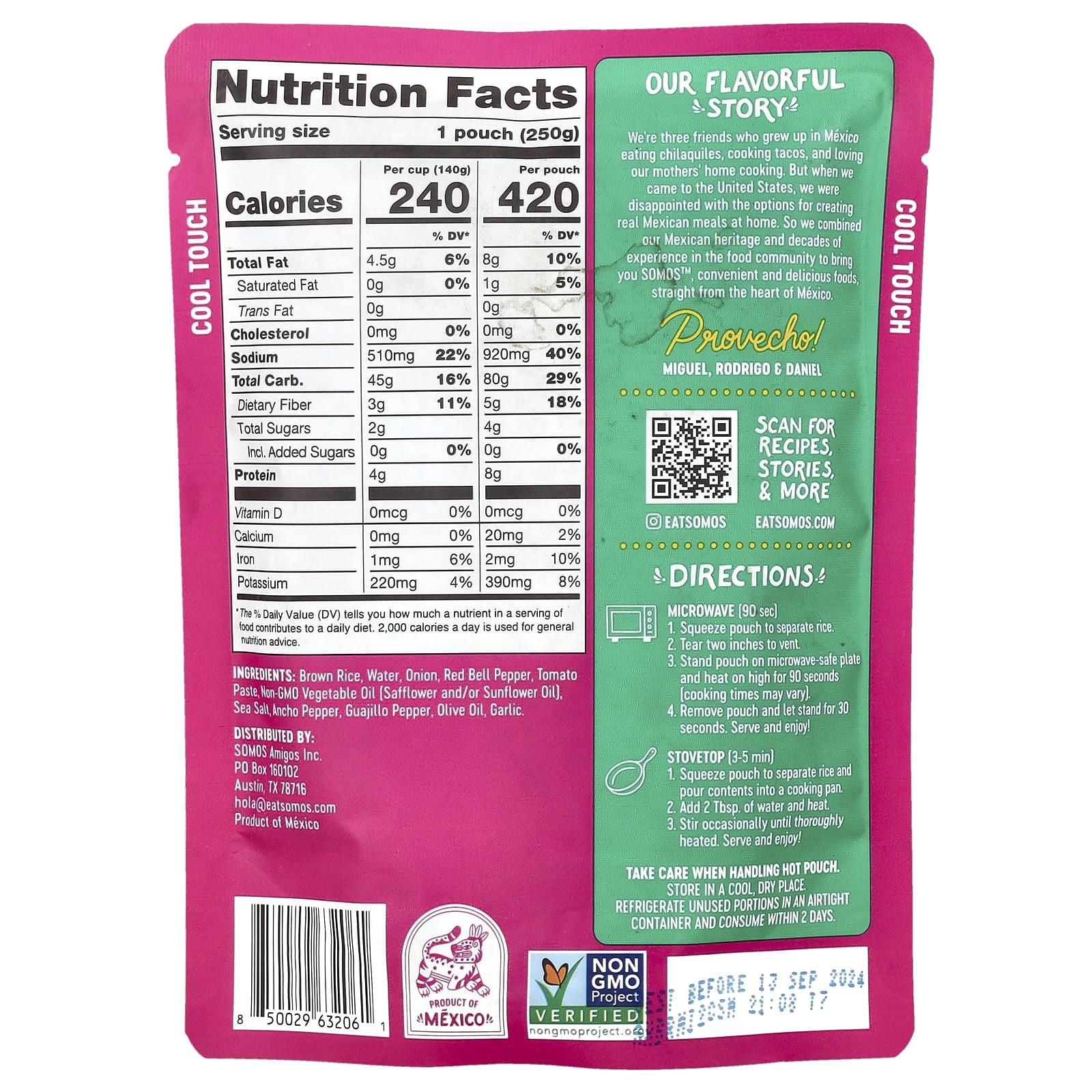 Somos, Mexican Brown Rice In Red Salsa With Peppers & Onions, 8.8 oz (250 g) - Image 2
