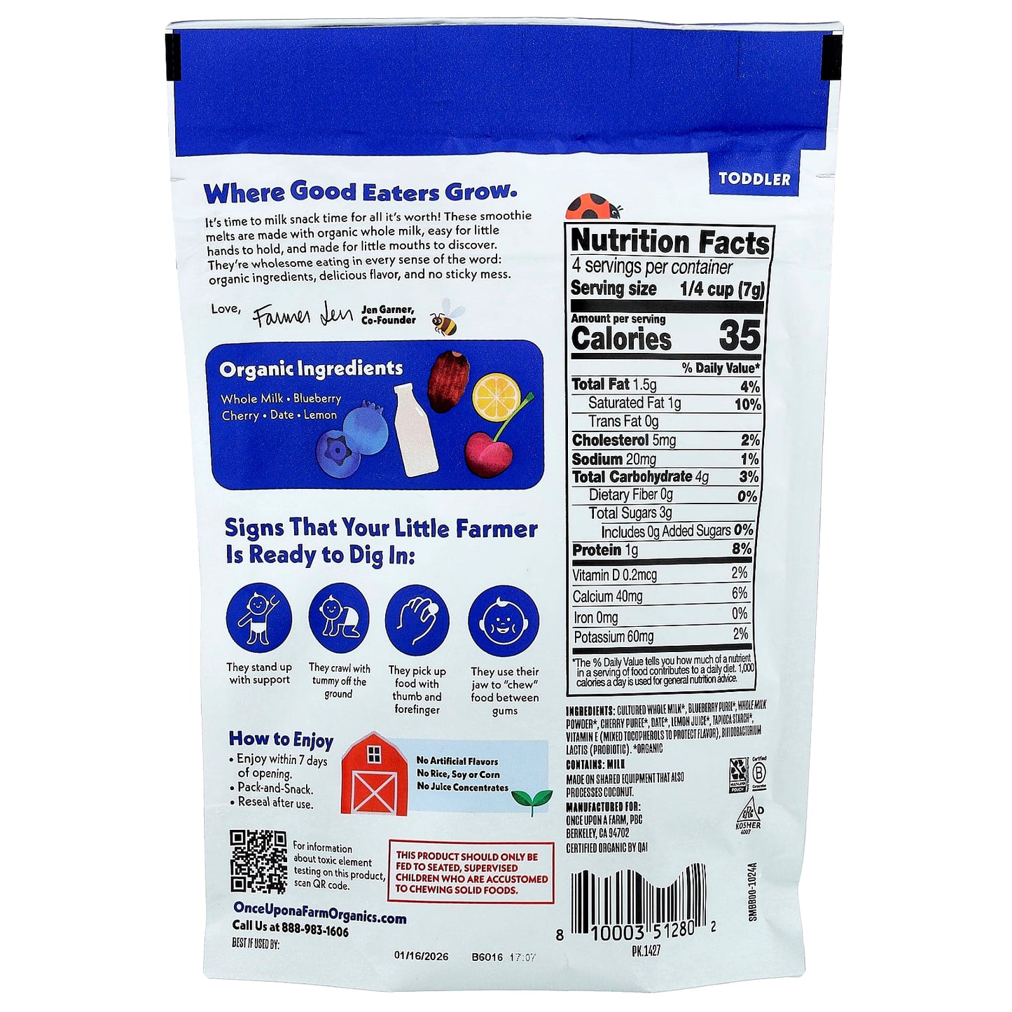 Once Upon A Farm, Organic Smoothie Melts, Toddler, Blueberry Burst, 1 oz (28 g) - Image 2
