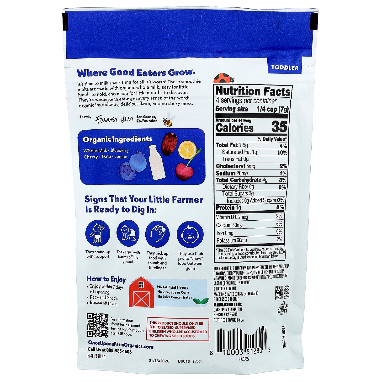 Once Upon A Farm, Organic Smoothie Melts, Toddler, Blueberry Burst, 1 oz (28 g) - Image 2