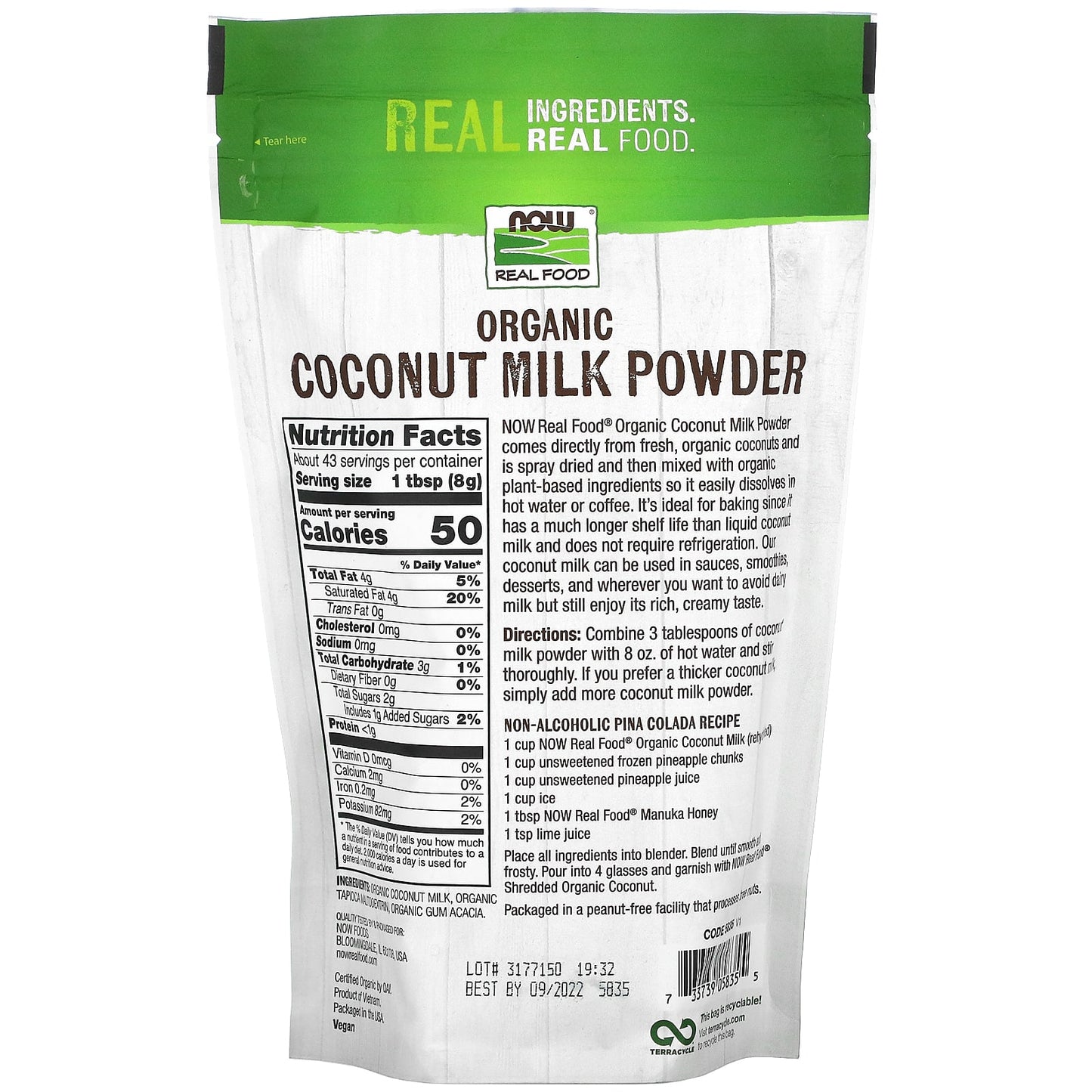 NOW Foods, Real Food, Organic Coconut Milk Powder, 12 oz (340 g) - Image 2