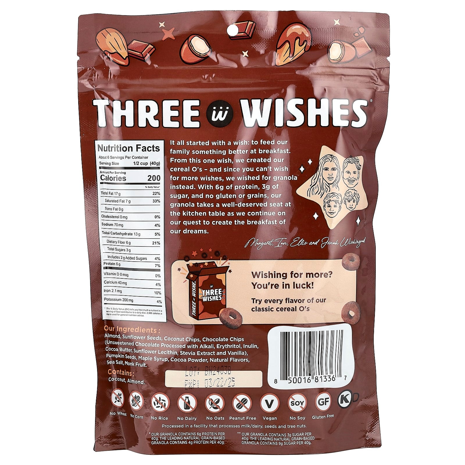 Three Wishes, Grain Free Granola, Chocolate Almond, 8 oz ( 227 g) - Image 2