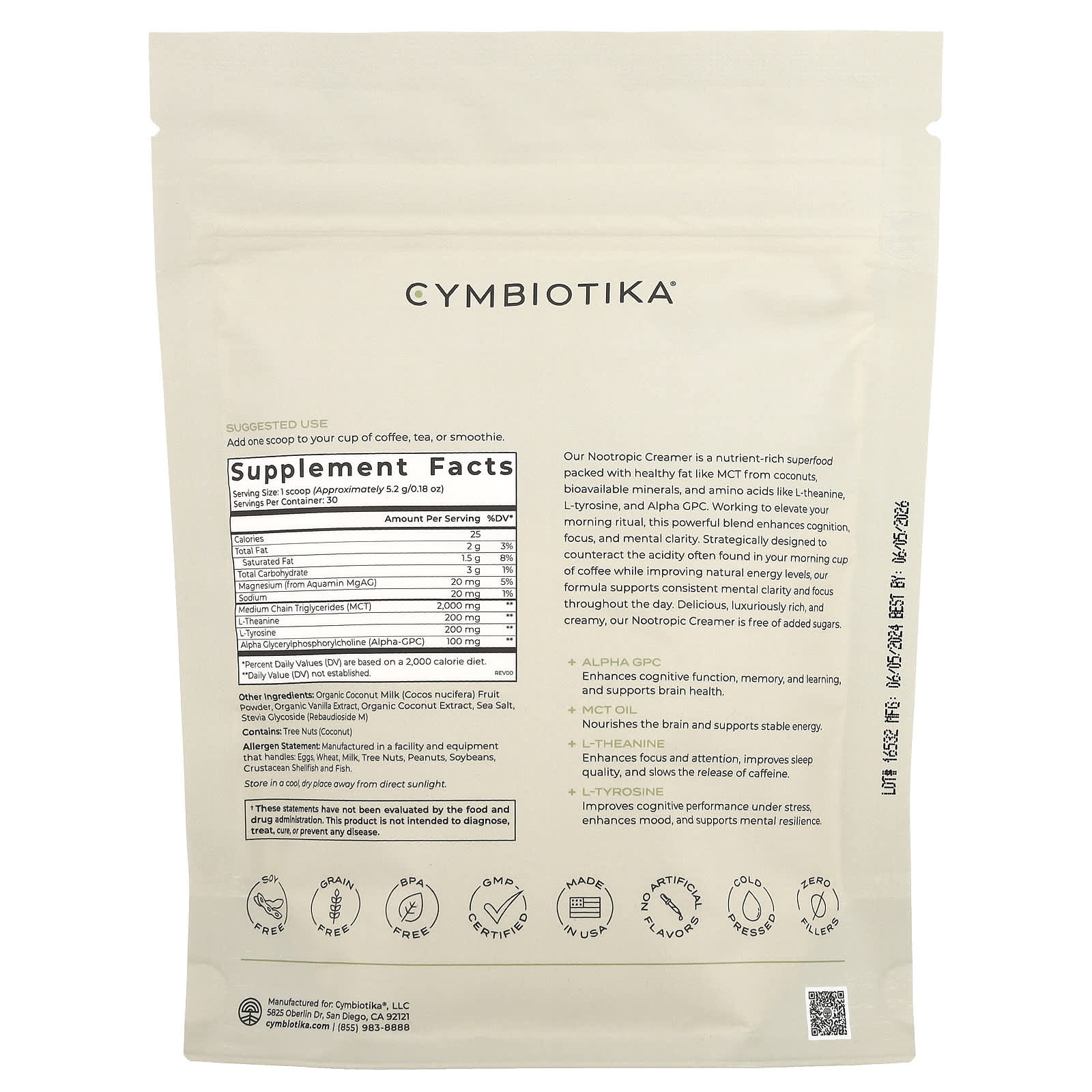Cymbiotika Nootropic Creamer: Coconut Vanilla, Boost Focus & Energy - Image 2