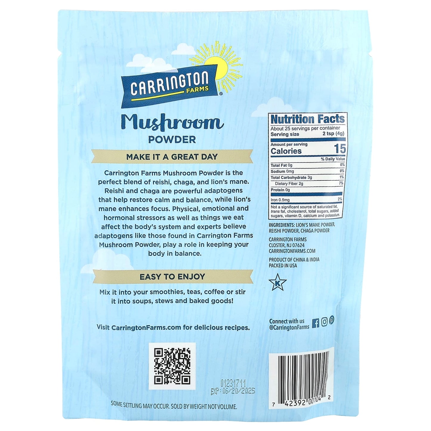 Boost Your Well-being with Carrington Farms Adaptogen Mushroom Powder - Image 2