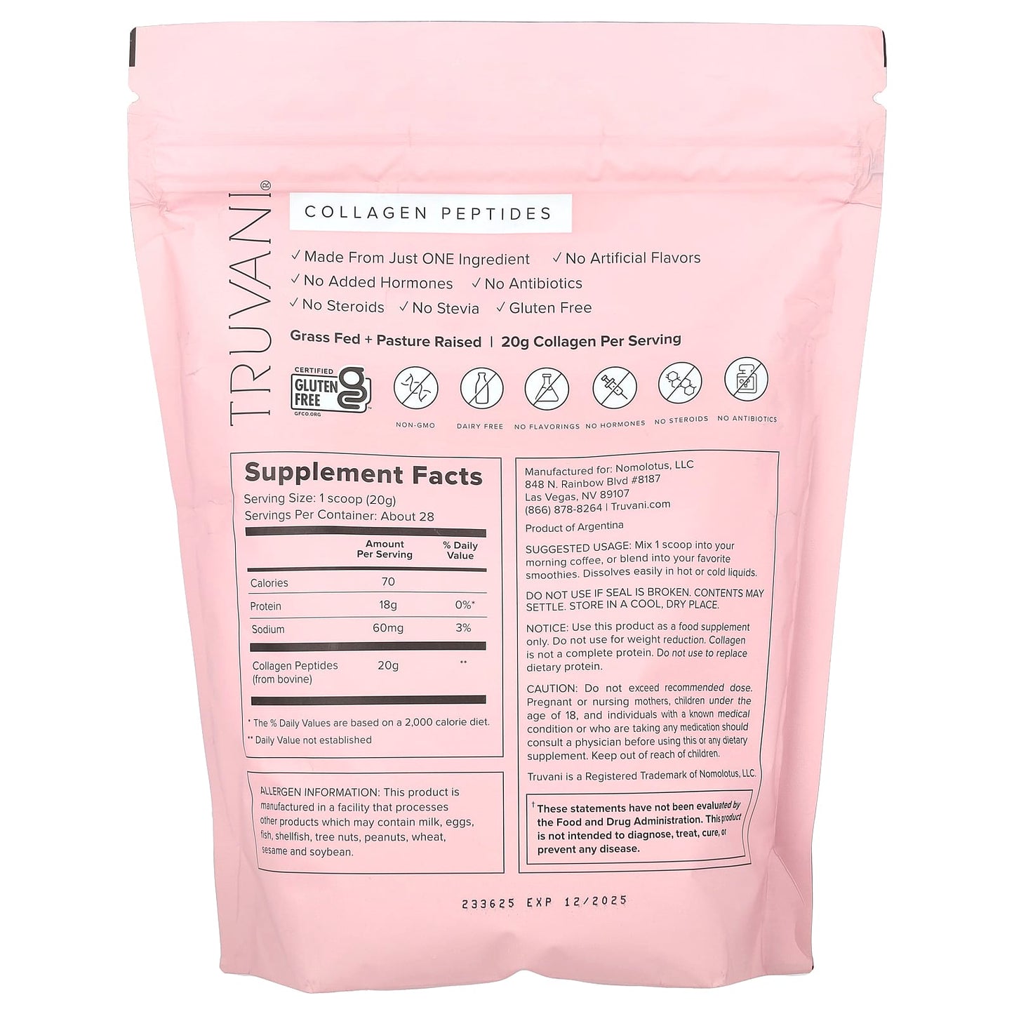 Truvani, Grass Fed Collagen Peptides, Unflavored, 19.75 oz (560 g) - Image 2