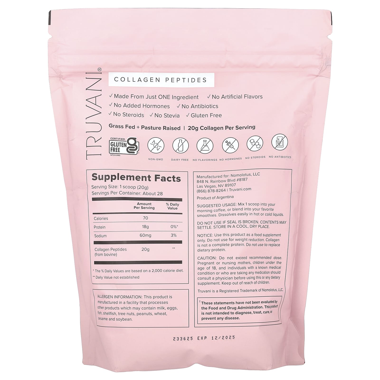 Truvani, Grass Fed Collagen Peptides, Unflavored, 19.75 oz (560 g) - Image 2