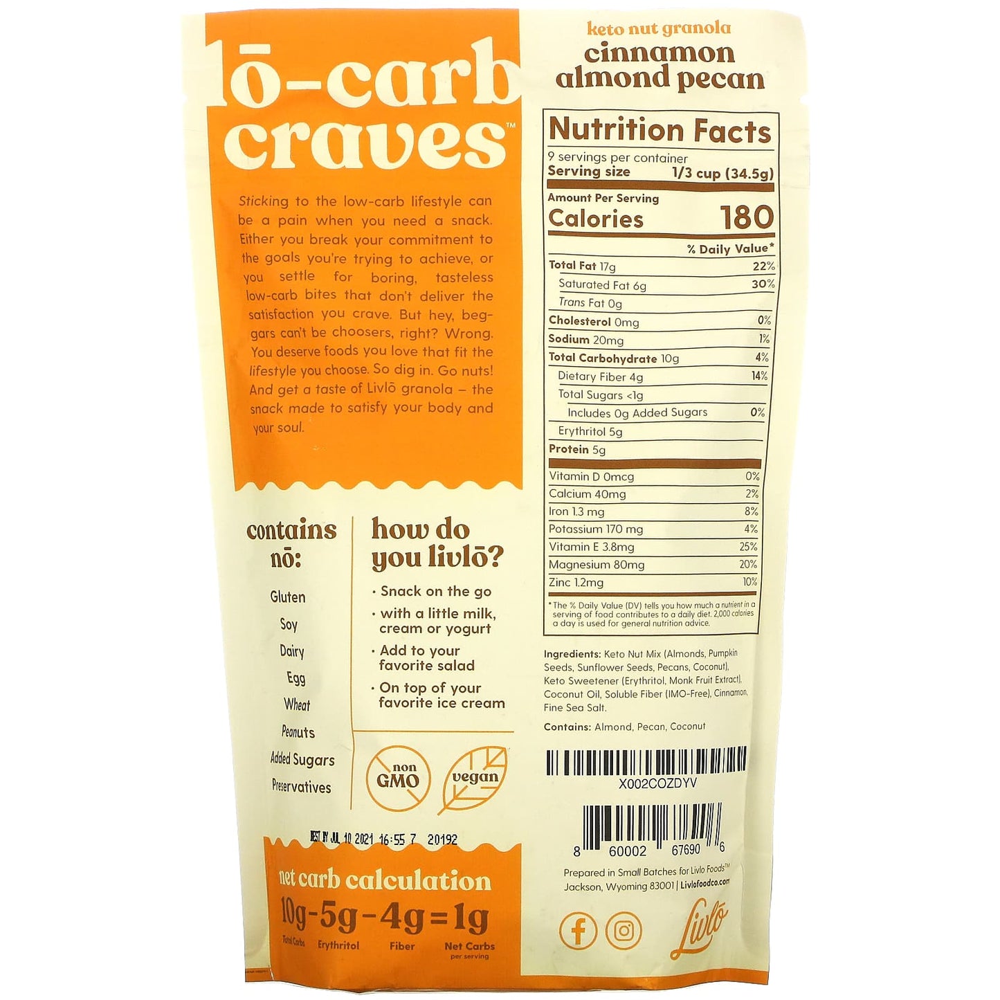 Livlo, Granolo, Keto Granola, Cinnamon Almond Pecan, 11 oz (309 g) - Image 2