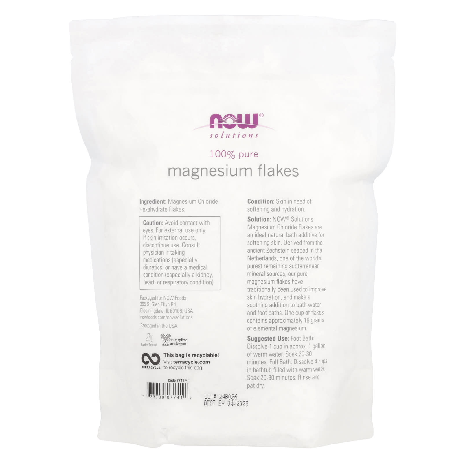 NOW Foods, Solutions, Magnesium Flakes, 26.5 oz (750 g) - Image 2