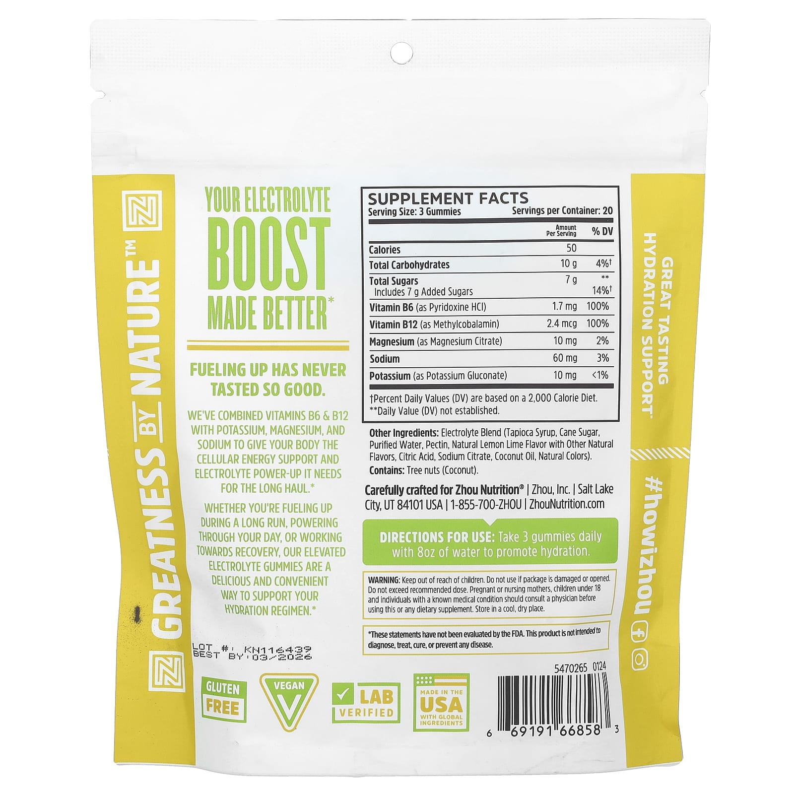 Zhou Nutrition, Hydro-Fuel Gummies, Lemon Lime, 60 Gummies - Image 2