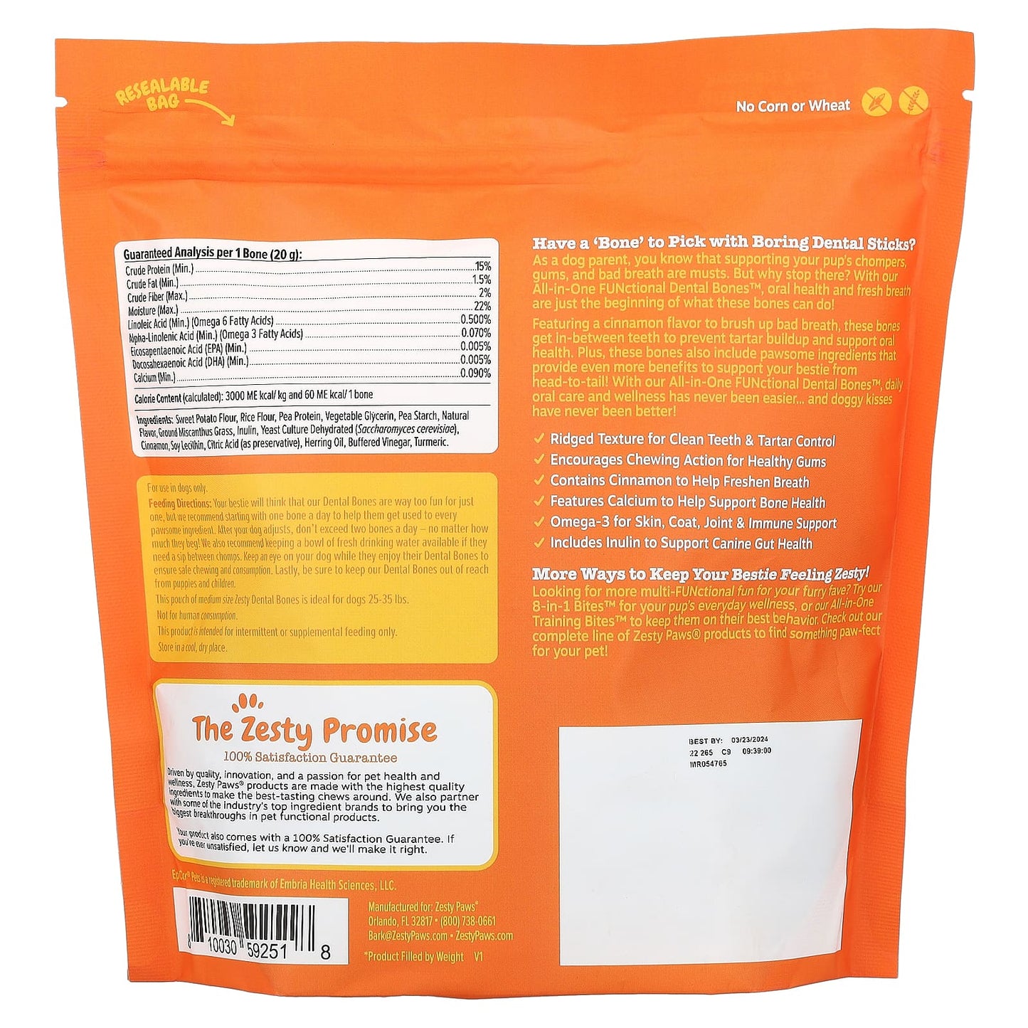 Zesty Paws, All-in-One Functional Dental Bones, For Dogs, All Ages, Cinnamon, 12 Medium Dental Bones, 8 oz (227 g) - Image 2