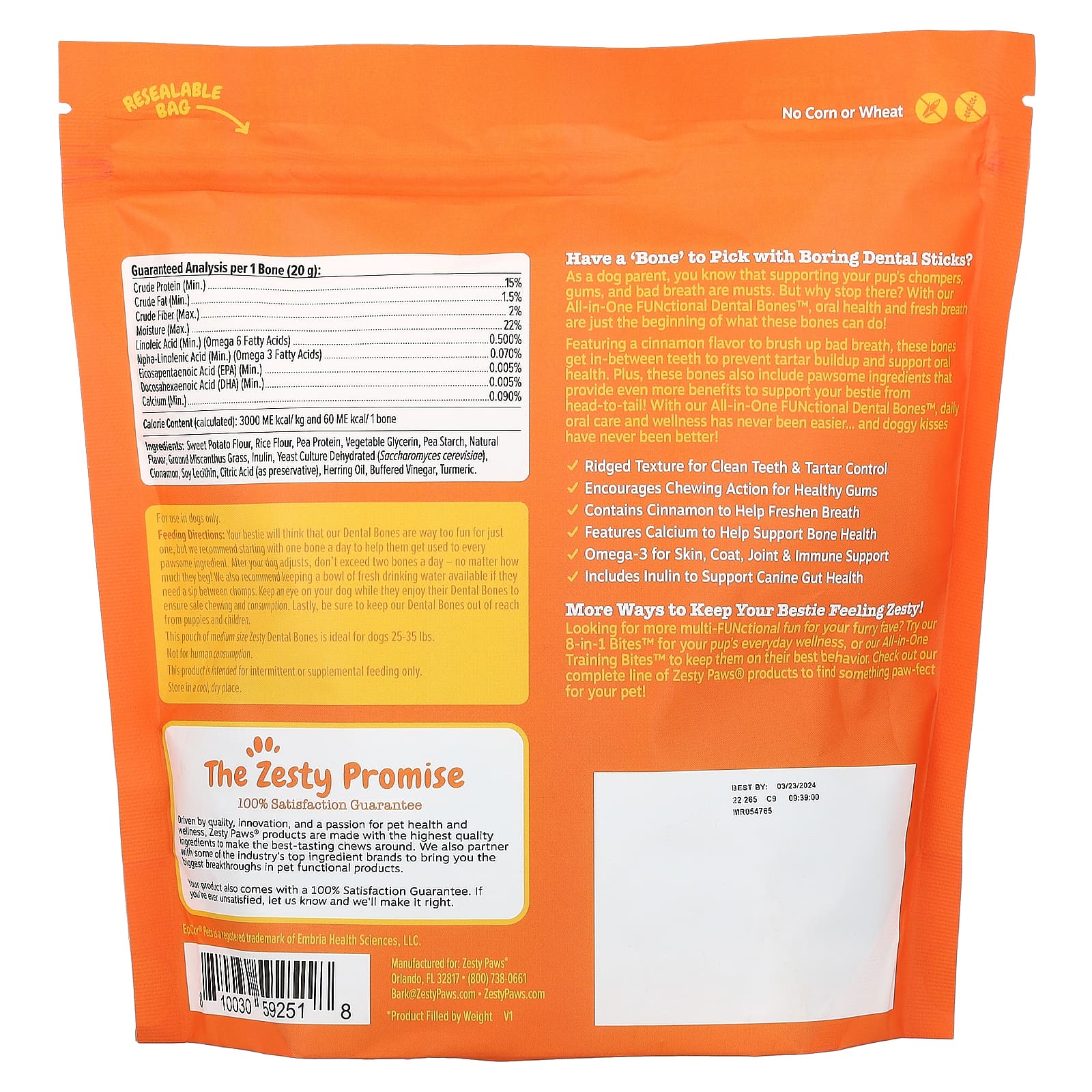 Zesty Paws, All-in-One Functional Dental Bones, For Dogs, All Ages, Cinnamon, 12 Medium Dental Bones, 8 oz (227 g) - Image 2