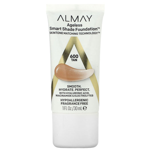 Almay Ageless Smart Shade Foundation, 600 Tan - Hydrating & Oil-Free - Image 1