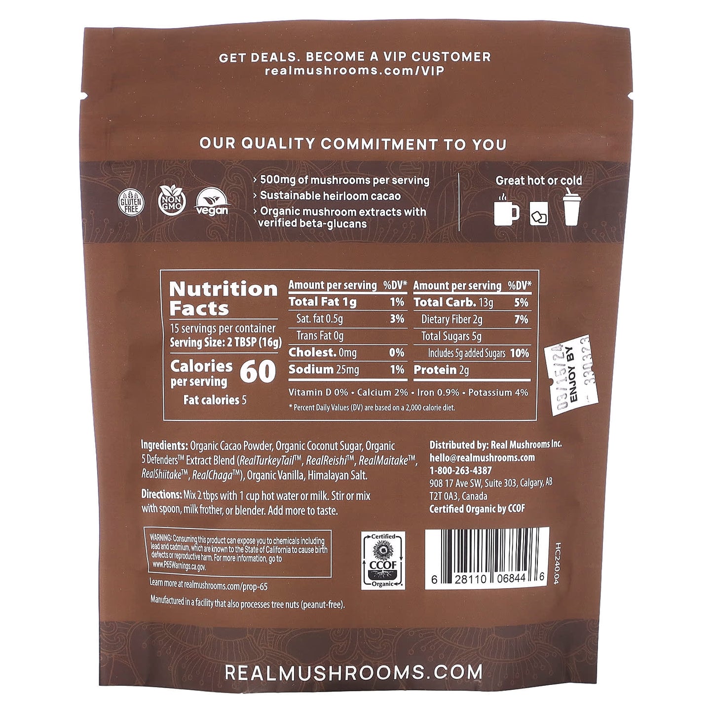 Real Mushrooms, Mushroom Hot Chocolate with 5 Defenders, 240 g - Image 2