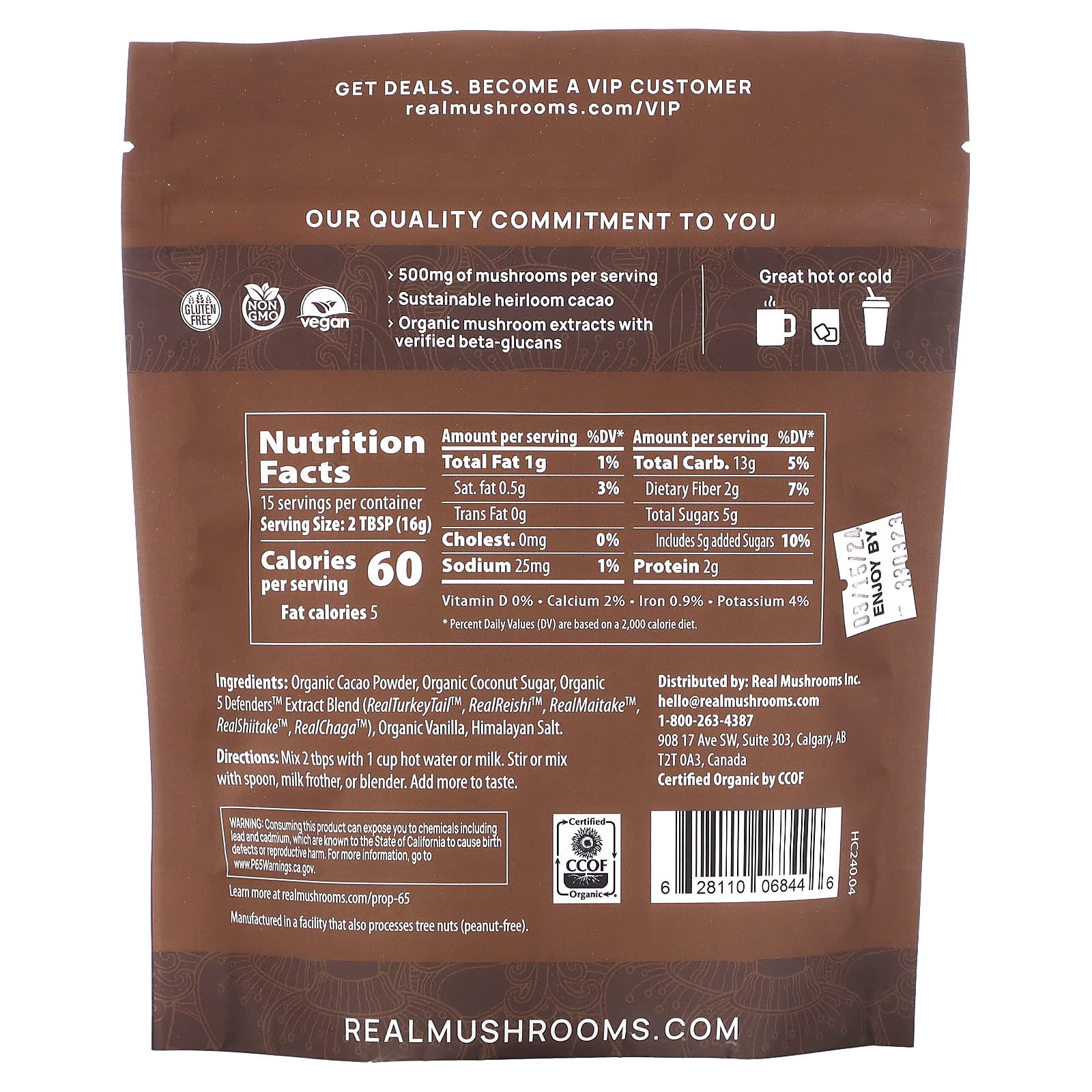Real Mushrooms, Mushroom Hot Chocolate with 5 Defenders, 240 g - Image 2