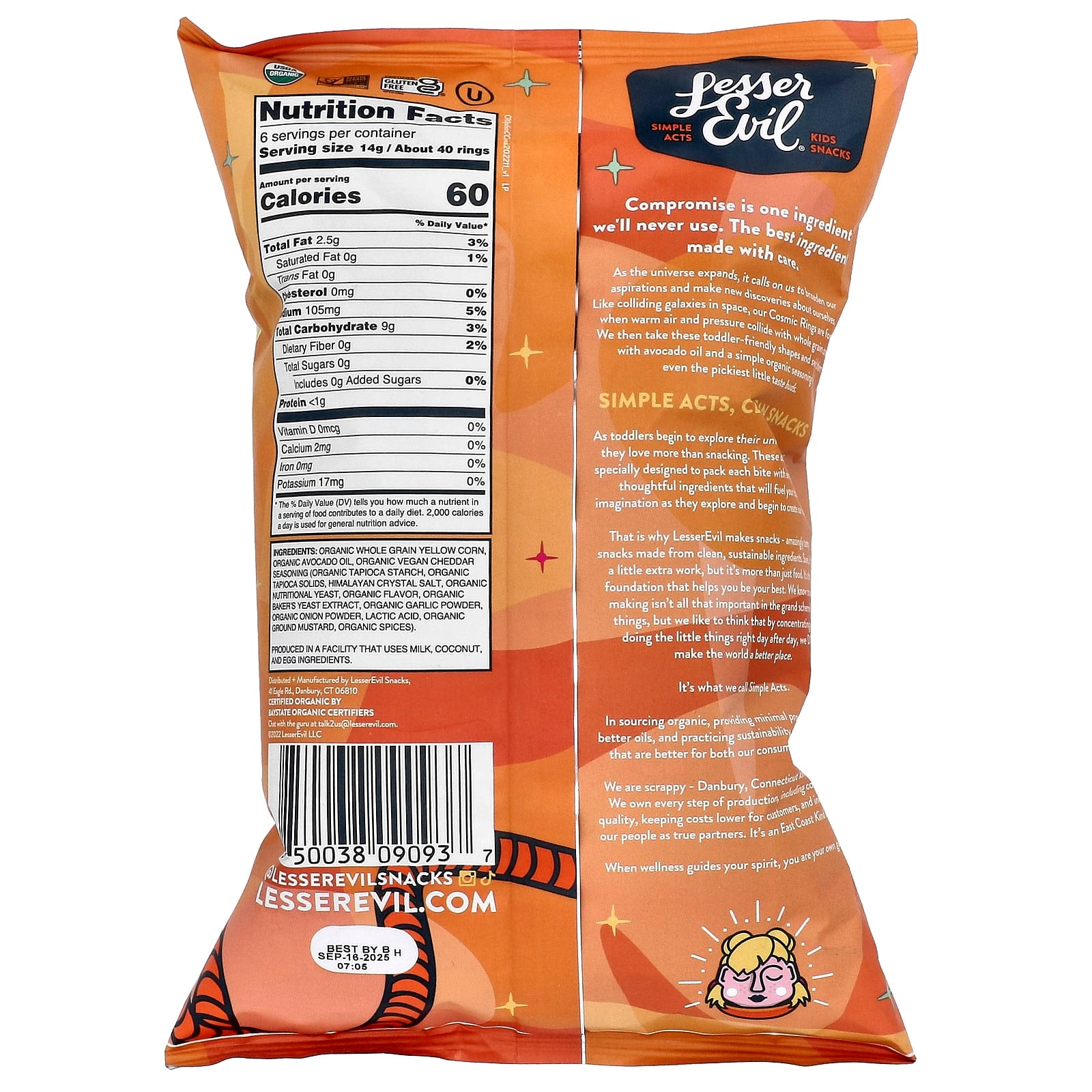 LesserEvil, Cosmic Rings, Cosmic Cheddar, 3 oz (85 g) - Image 2