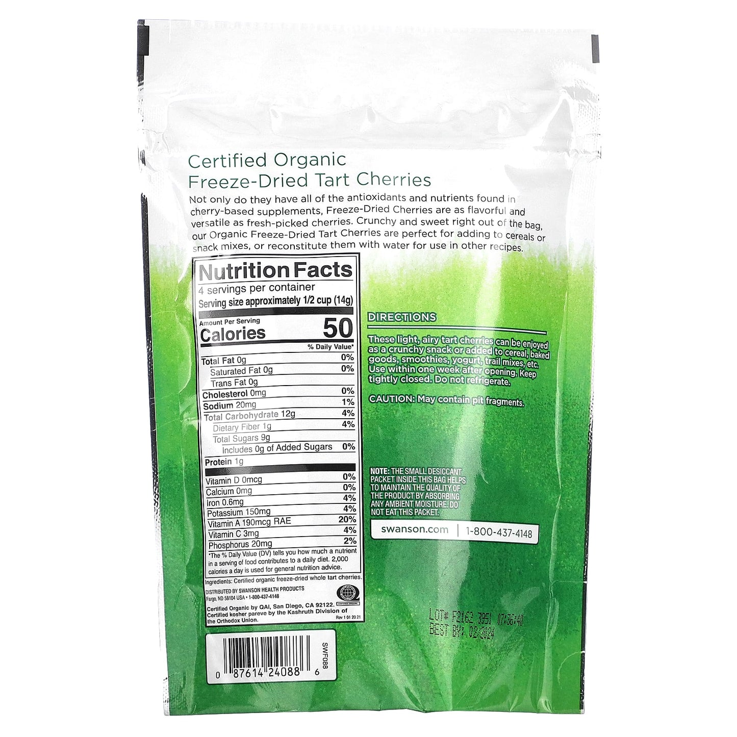 Swanson, Certified Organic Freeze-Dried Tart Cherries, 2 oz (56 g) - Image 2