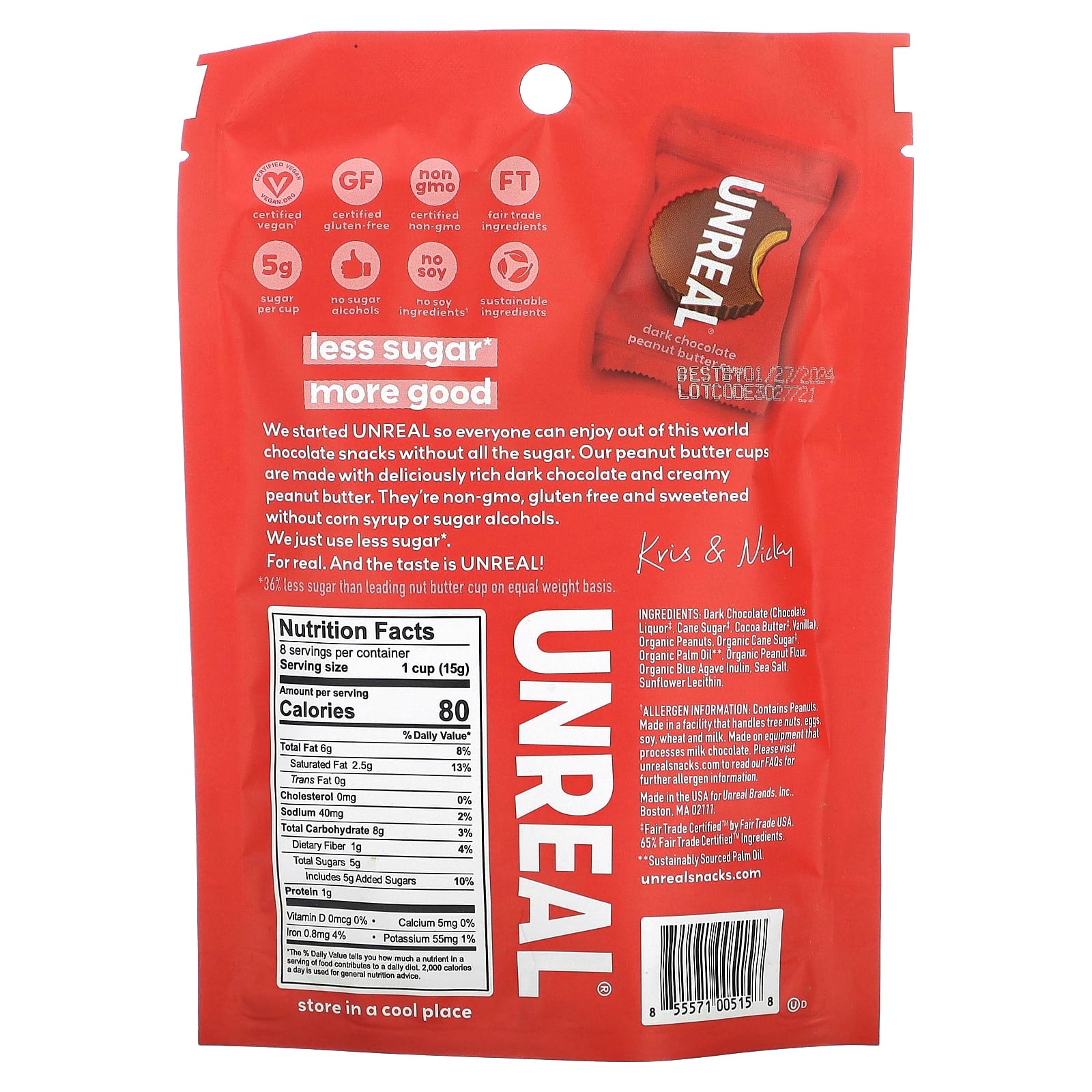 Unreal, Dark Chocolate Peanut Butter Cups, 4.2 oz (120 g) - Image 2