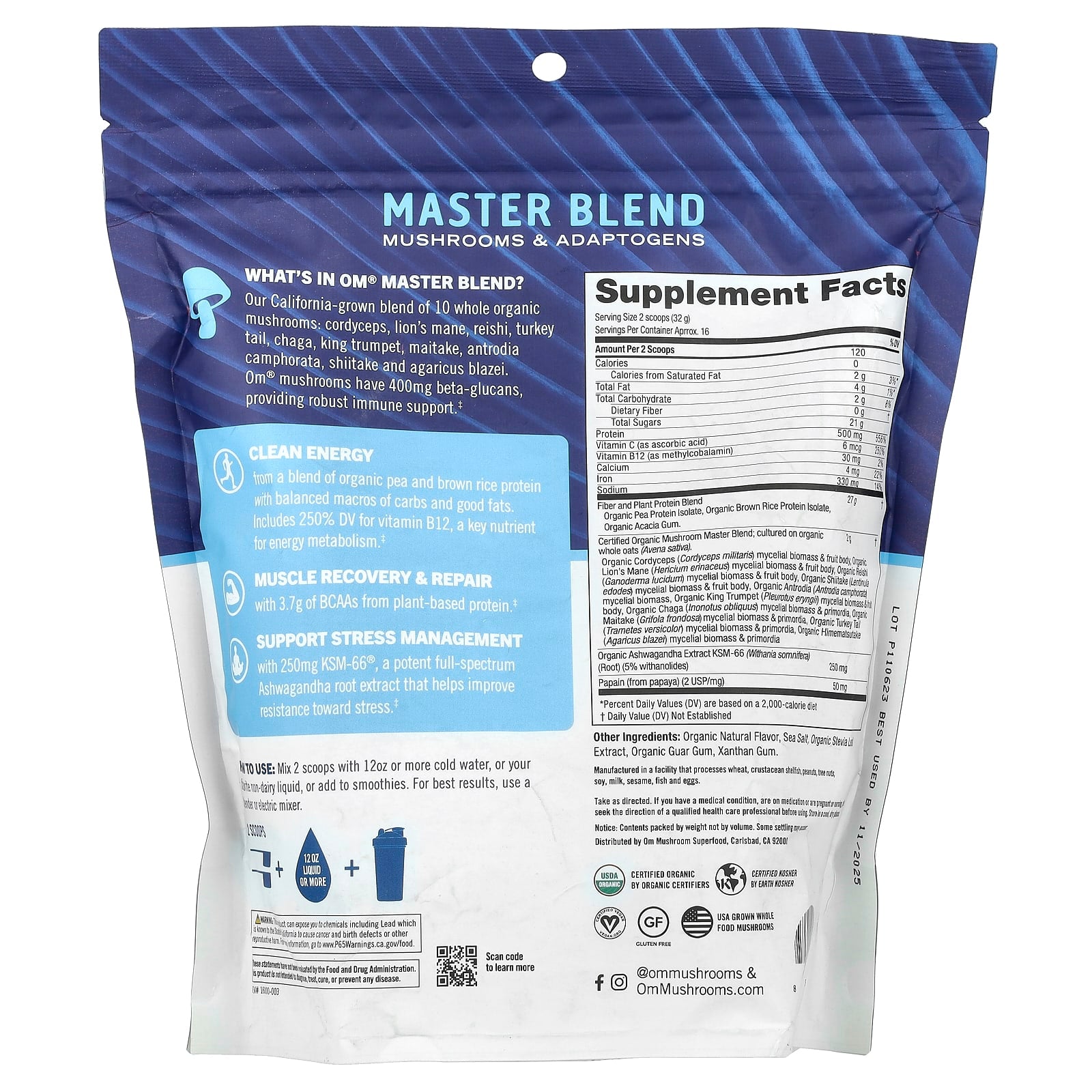 Om Mushrooms, Master Blend, Plant Protein, Creamy Vanilla, 1.14 lbs (518 g) - Image 2