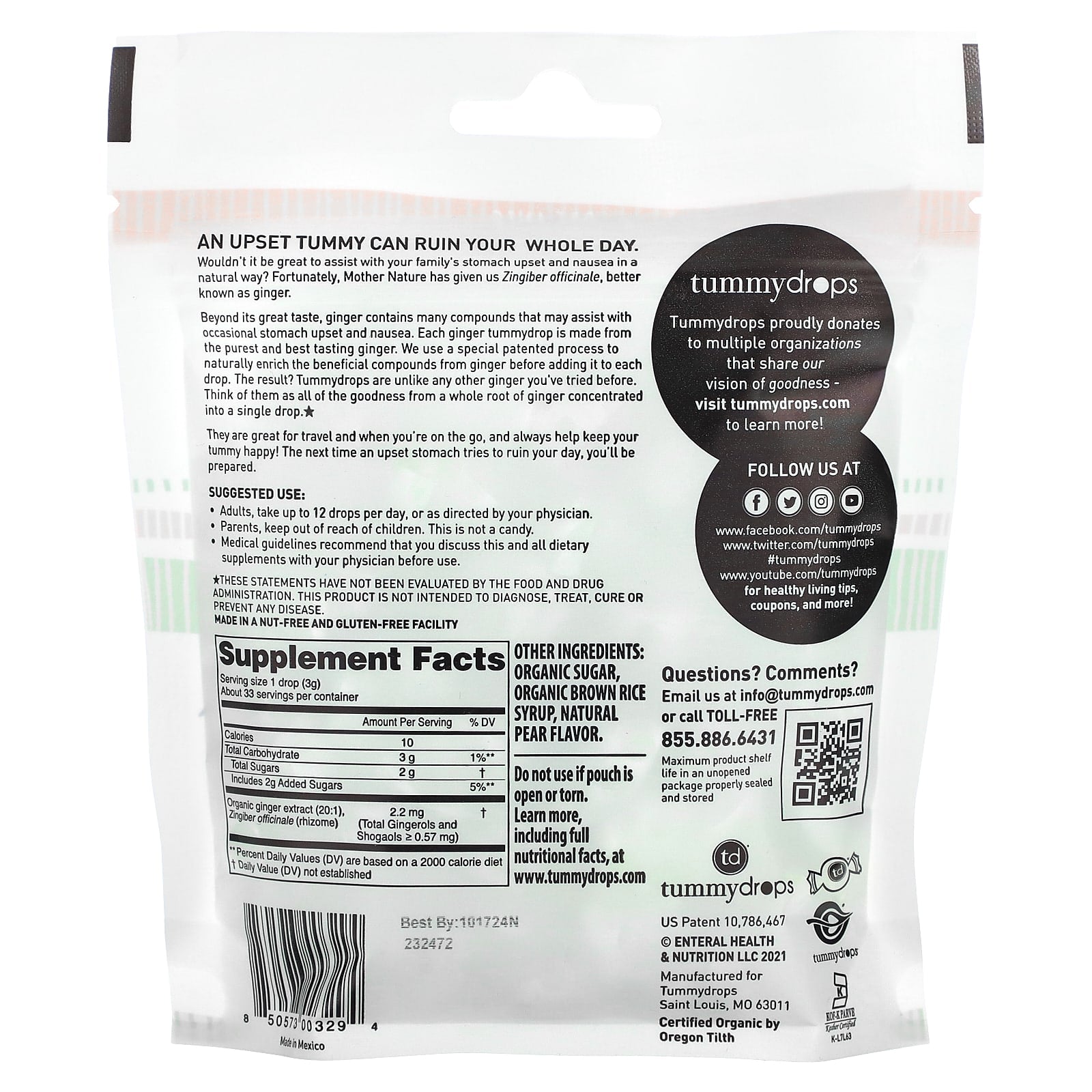 Tummydrops, Organic Sweet Ginger Pear, 33 Lozenges - Image 2