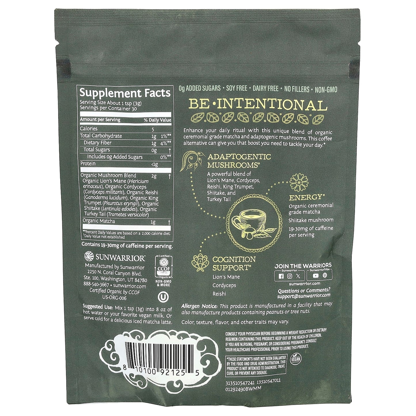 Sunwarrior, Organic Matcha & Mushroom, 3.17 oz (90 g) - Image 2