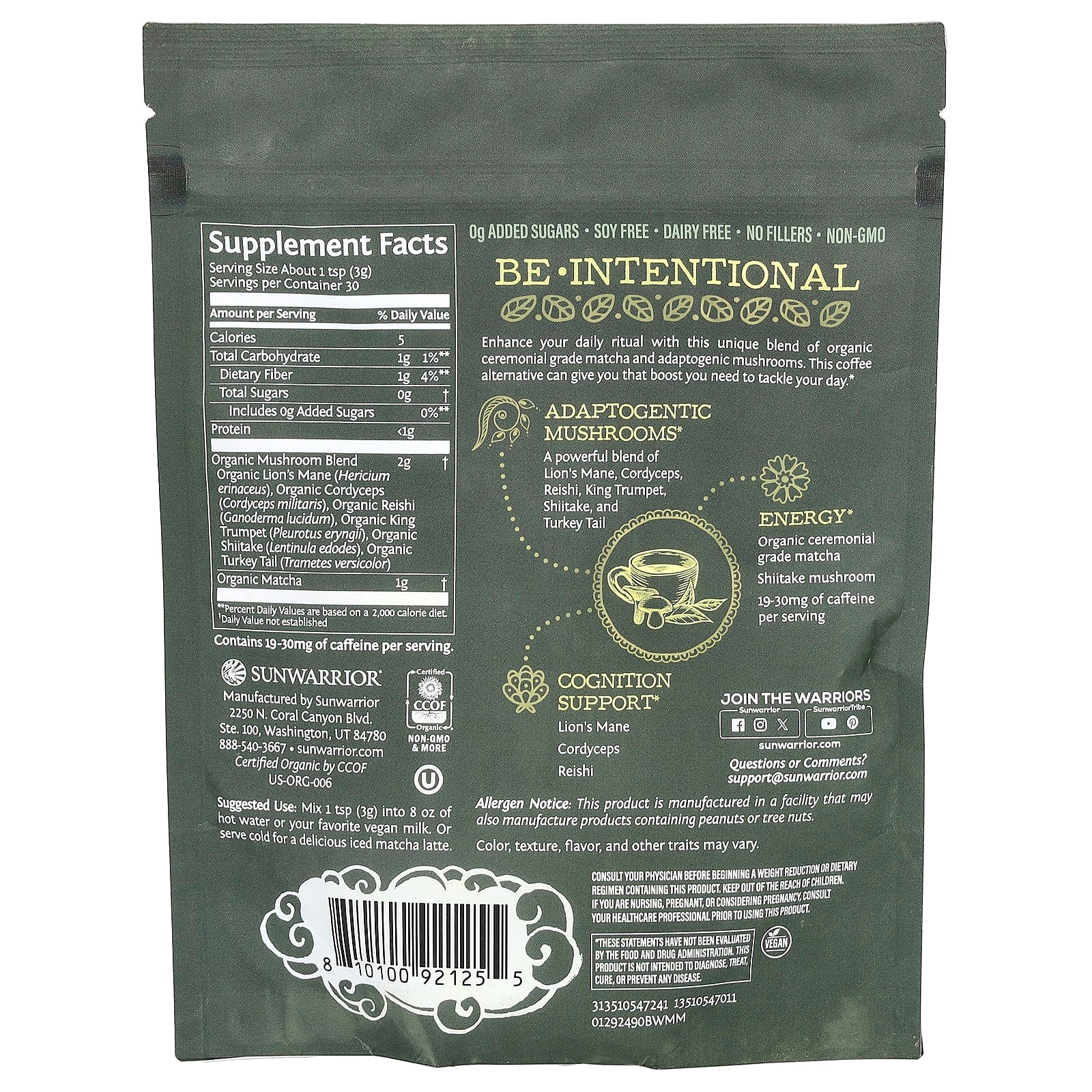 Sunwarrior, Organic Matcha & Mushroom, 3.17 oz (90 g) - Image 2