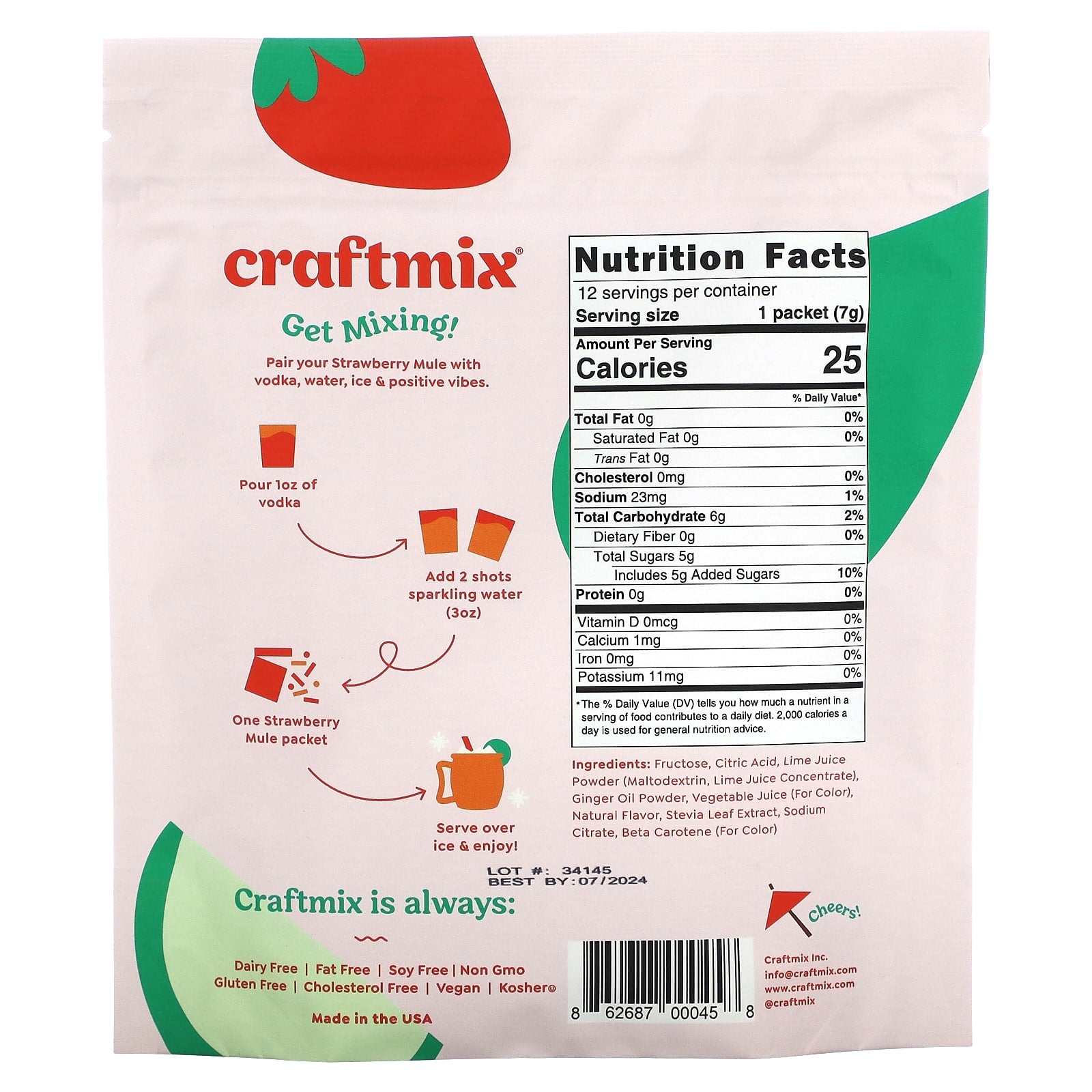 Strawberry Mule Cocktail Mix Packets by Craftmix, 12 Count, Vegan & Gluten-Free - Image 2