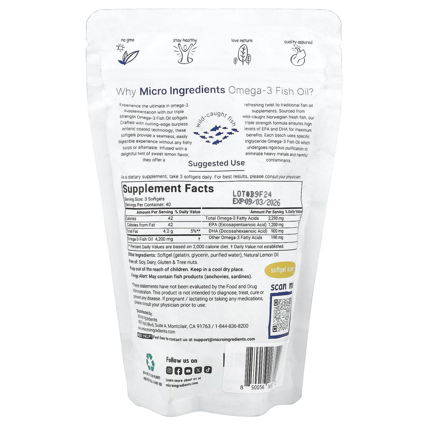 Micro Ingredients, Omega-3 Fish Oil, Triple Strength, Lemon, 120 Softgels (1,400 mg per Softgel) - Image 2