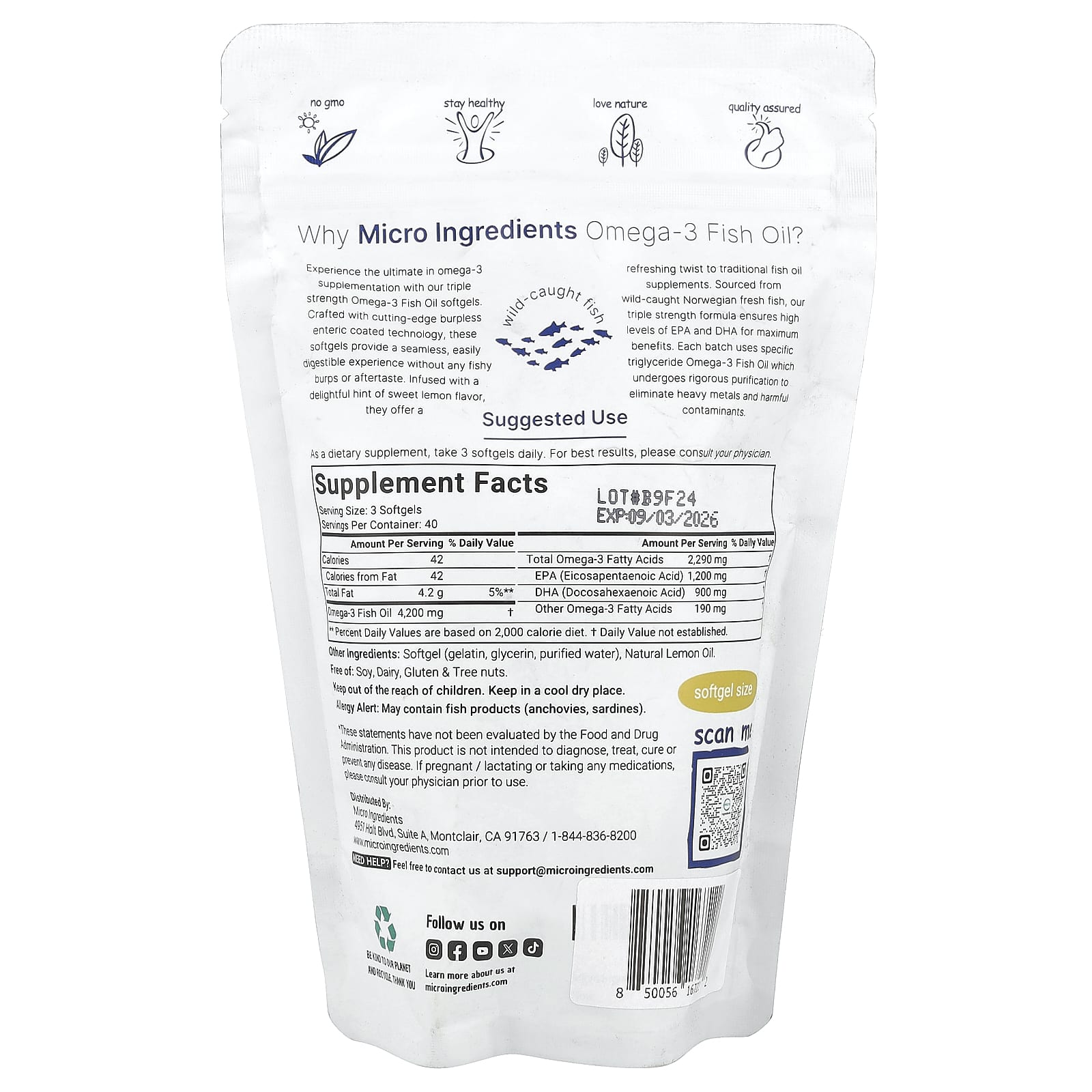 Micro Ingredients, Omega-3 Fish Oil, Triple Strength, Lemon, 120 Softgels (1,400 mg per Softgel) - Image 2
