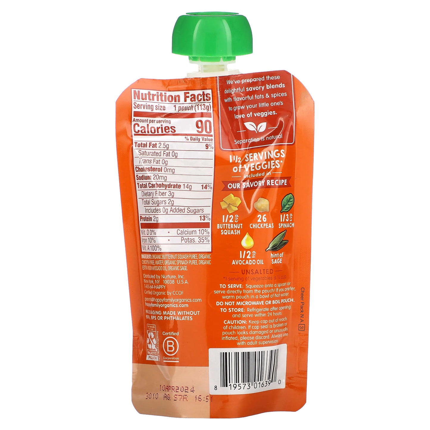 Happy Family Organics Organic Baby Food Squash, Chickpeas & Spinach - Image 2