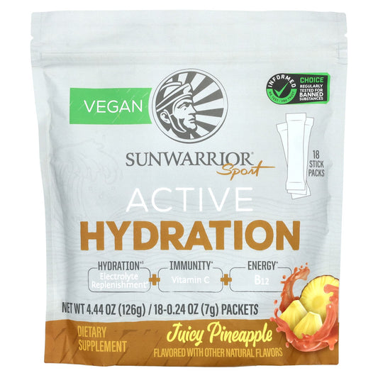 Sunwarrior, Sport, Active Hydration, Juicy Pineapple, 18 Packets, 0.24 oz (7 g) Each - Image 1