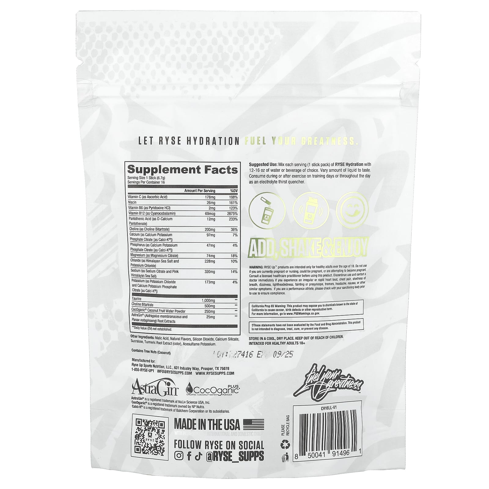 RYSE, Hydration, On-The-Go Electrolyte Drink Mix, Lemon Lime, 16 Sticks, 0.24 oz (6.7 g) Each - Image 2