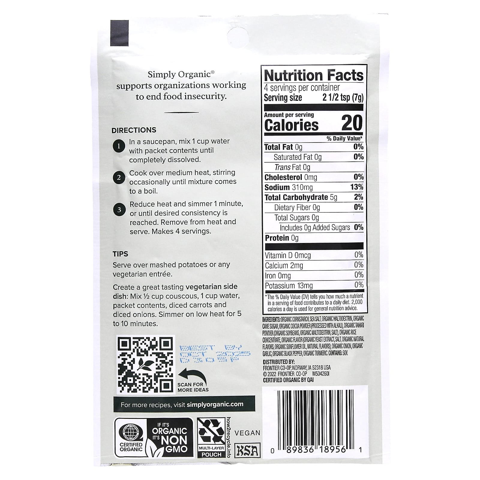 Simply Organic, Vegetarian Brown Gravy Mix , 3 Pack, 1 oz (28 g) Each - Image 2