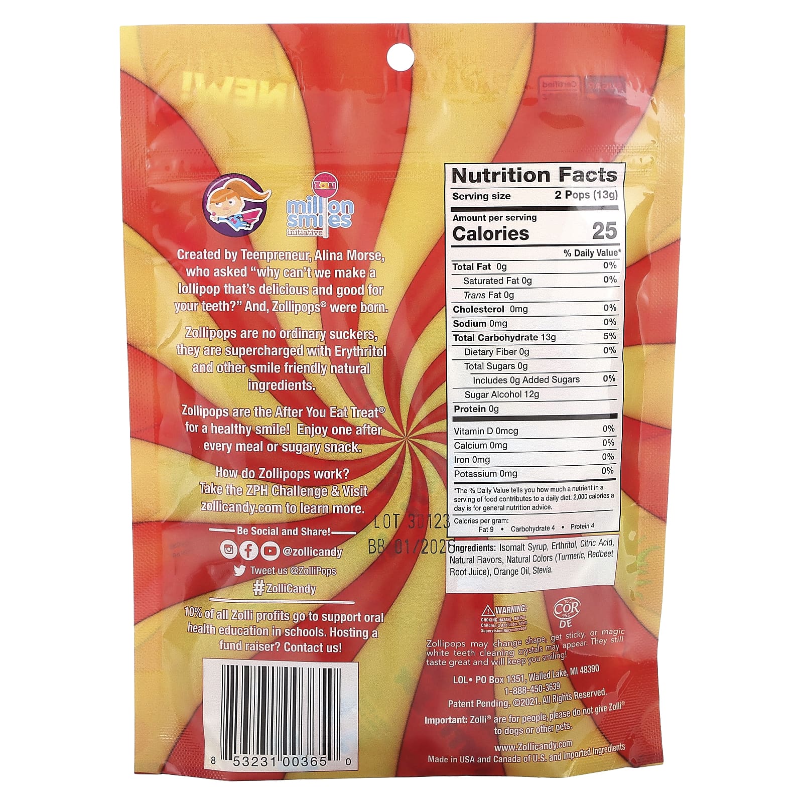 Zollipops, The Clean Teeth Pops, Cherry + Pineapple, Approx. 23-25 Pops, 5.2 oz - Image 2