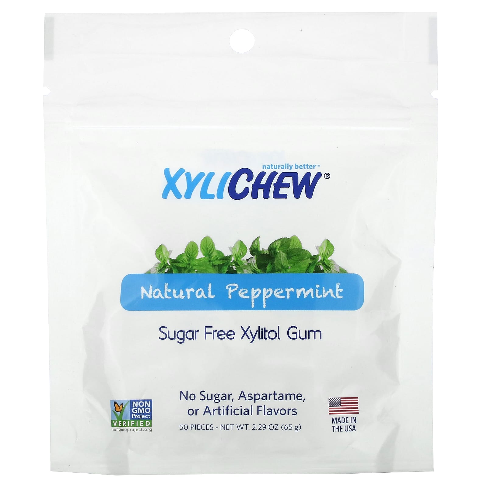 XyliDENT, Sugar Free Xylitol Gum, Natural Peppermint, 50 Pieces, 2.29 oz (65 g) - Image 1
