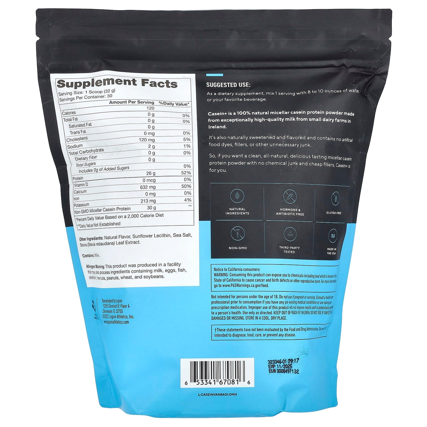 Legion Athletics, Casein+, Casein Protein Powder, French Vanilla, 2.11 lbs (960 g) - Image 2