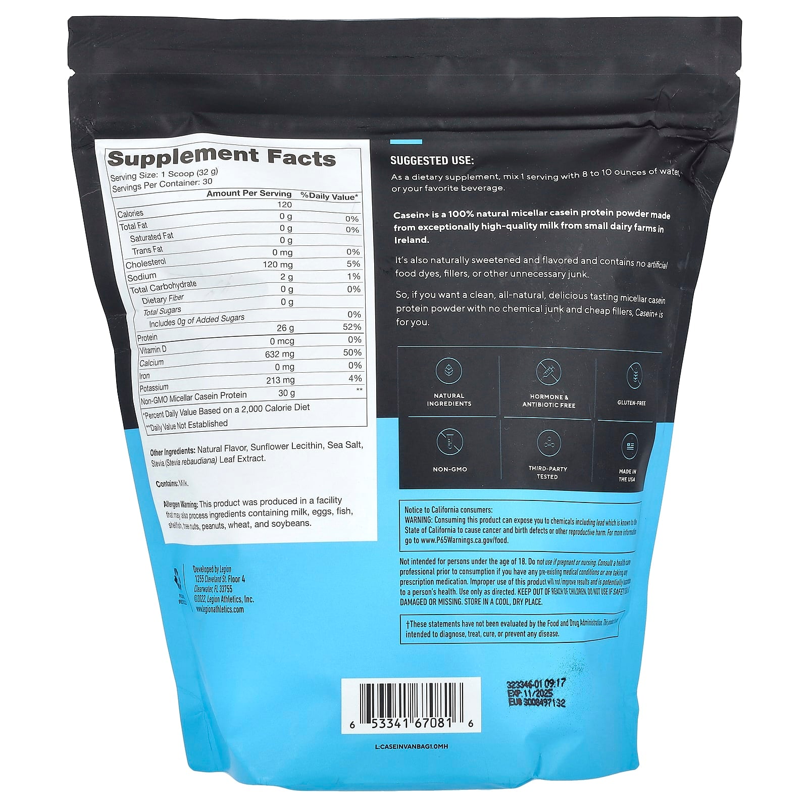 Legion Athletics, Casein+, Casein Protein Powder, French Vanilla, 2.11 lbs (960 g) - Image 2